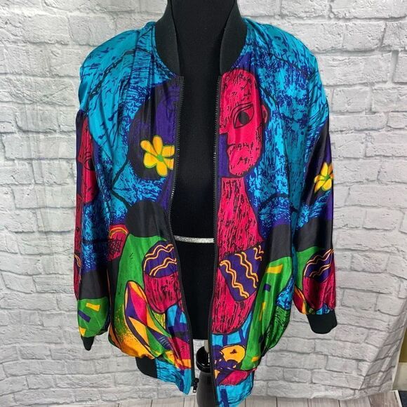 Venezia Vitale full zip lightweight multicolor multi print jacket sz 14/16 women - Picture 6 of 12